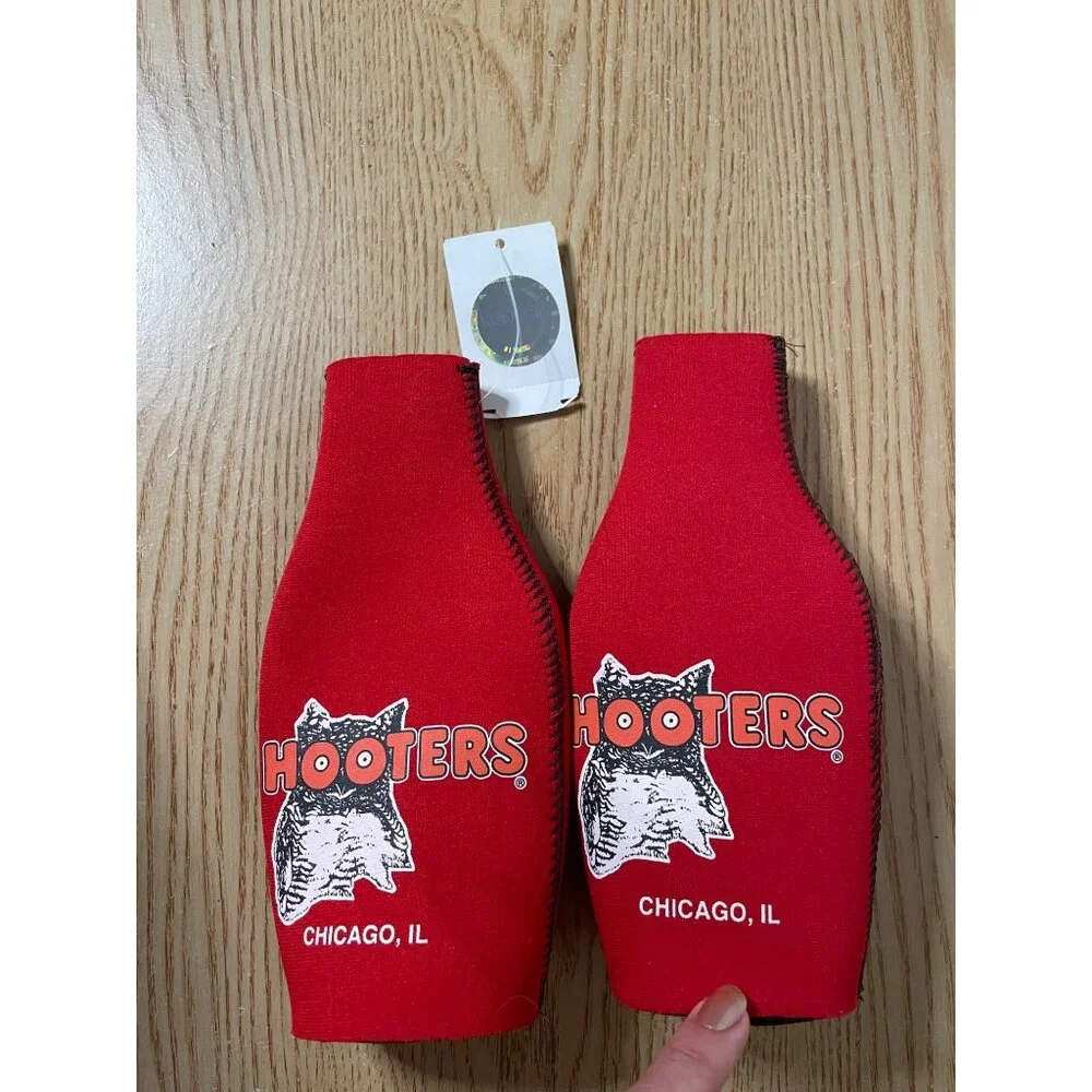 New Bundle of 2 Hooters Vintage Bottle Koozies from Chicago Illinois Red
